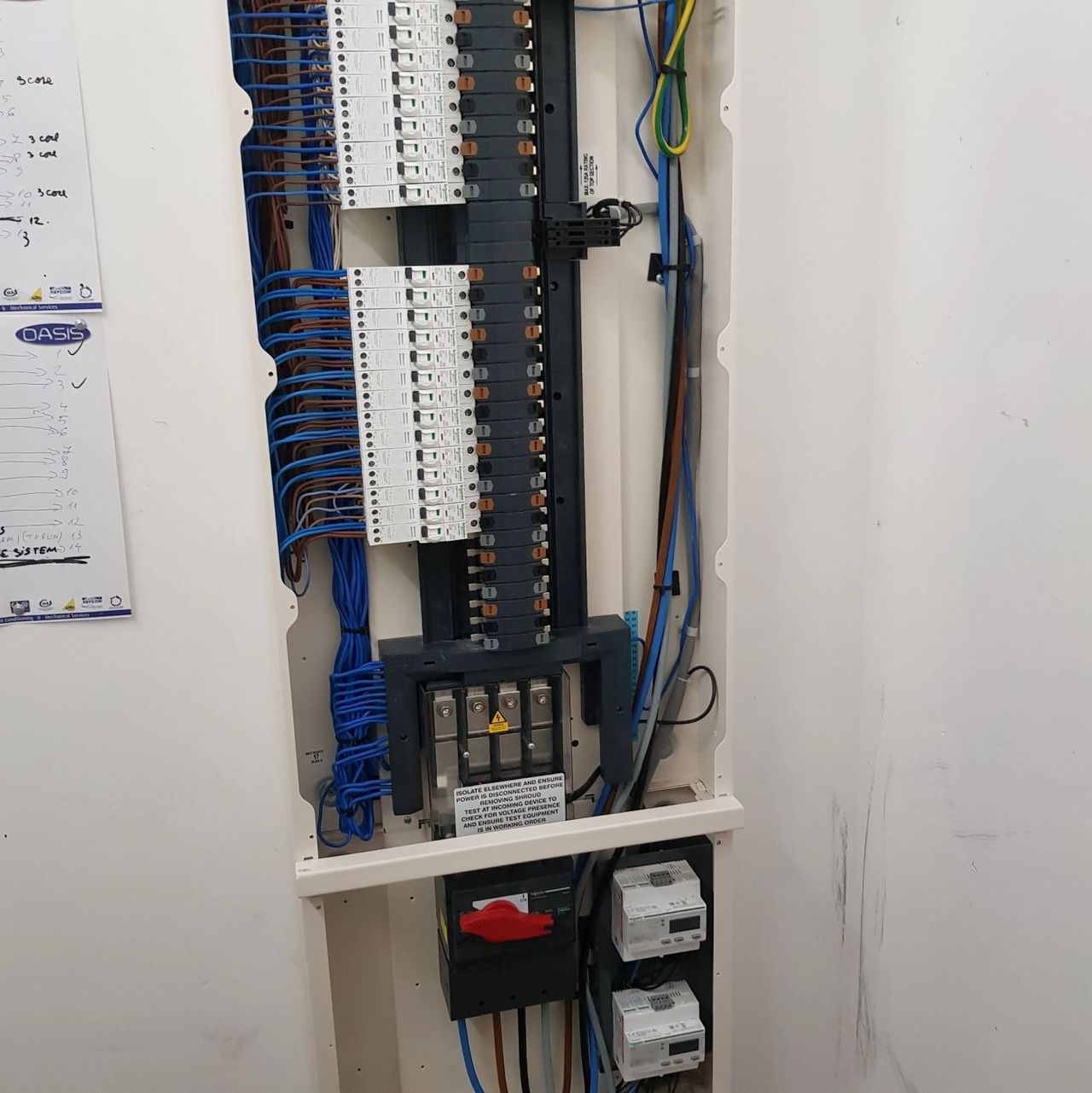 Consumer unit and tidy cabling ready for inspection